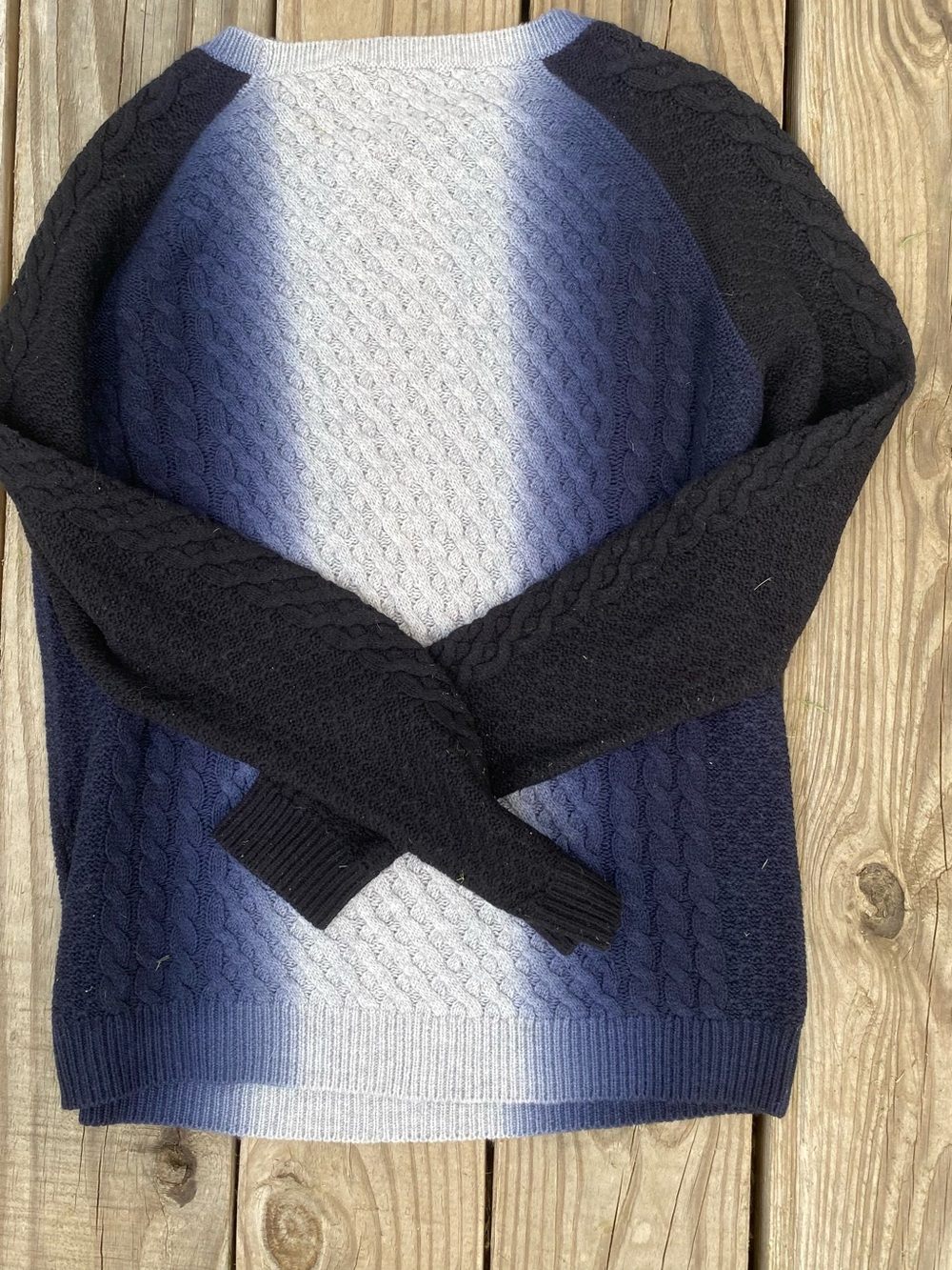 Vince Colorblock Cable-Knit Crewneck Sweater - Navy & Light Gray - Picture 2 of 2